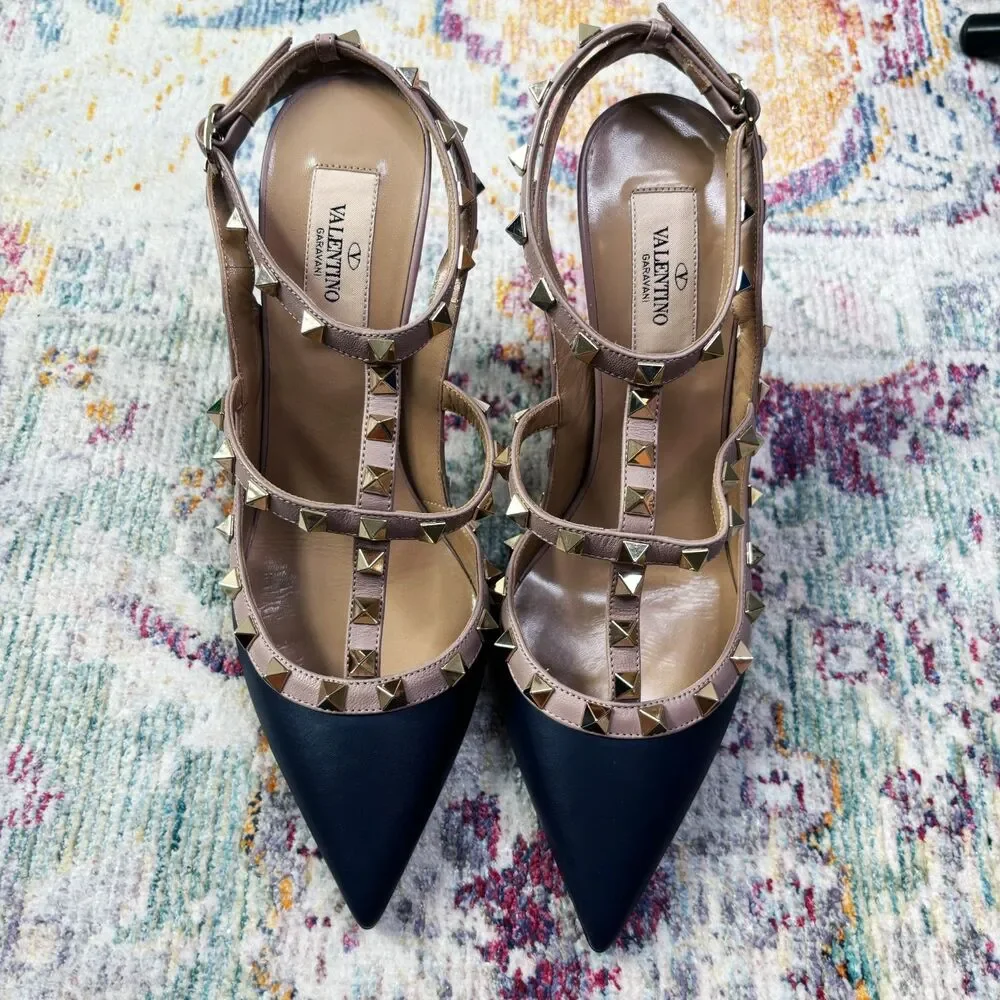 Valentino Black Rockstud Point Toe Heels - Picture 8 of 10